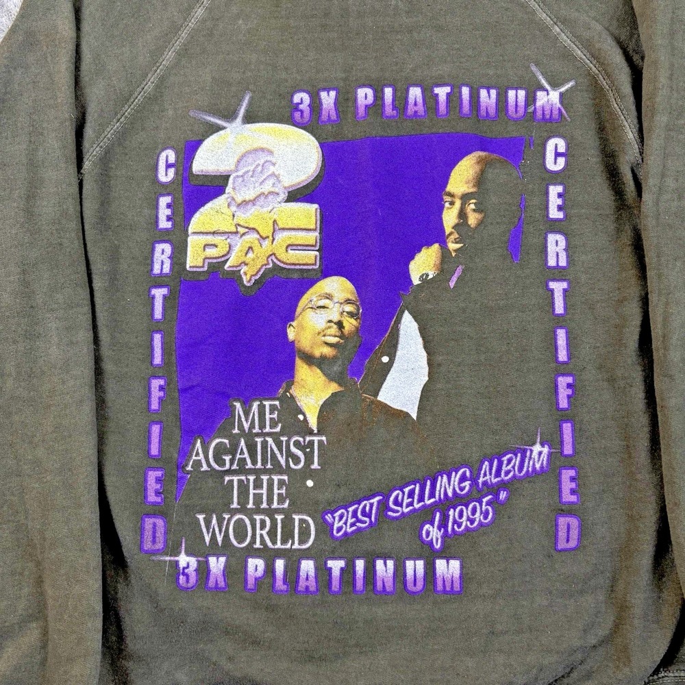 2Pac‎ Hoodie Mens Medium Green/Gray 2Pac Tupac 3x Platinum Me Against The World
